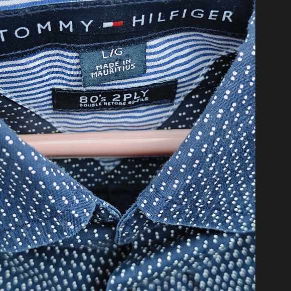 Tommy Hilfiger Men's Navy Polka Dot Shirt Size L EUC - Picture 1 of 6